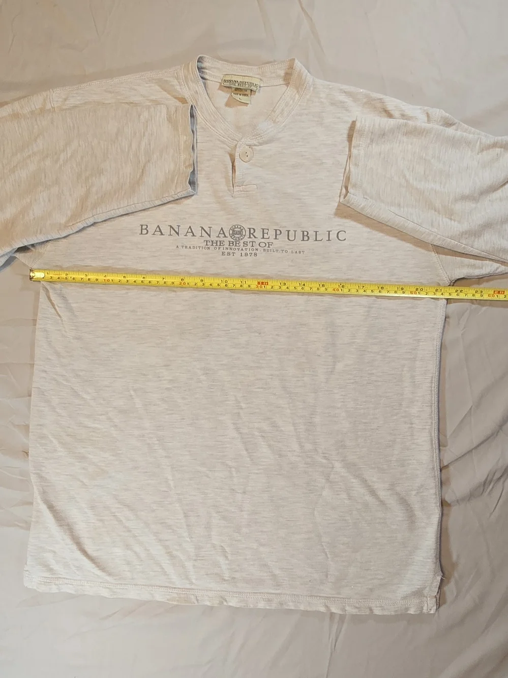 Banana Republic Men's Cream Henley Logo Long-Sleeve Shirt